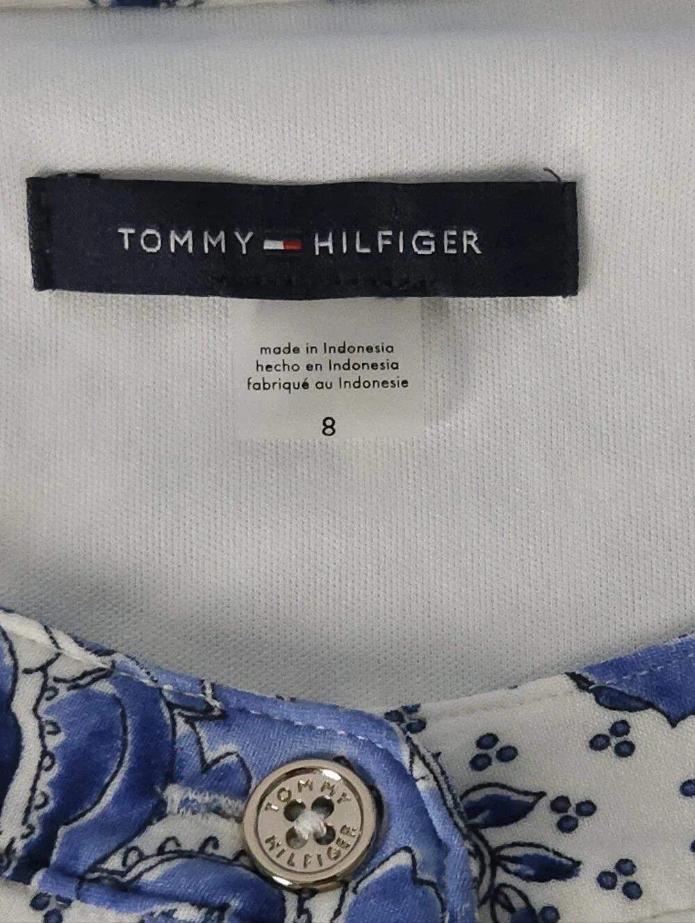 Tommy Hilfiger 8 Blue White Floral Sleeveless Tiered‎ Dress Button Front